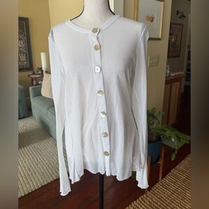 pete button up mesh blouse size L, with back vent detail & raw edges